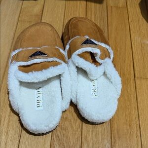 Tan and White Shearling Mules - no box